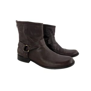 Frye Phillip Harness Leather Boots Moto Biker Zip Brown Men's 12